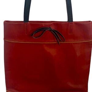 Christopher Kon Minimalist Unlined Red Leather Tote Bag, Luxury Shoulder Bag